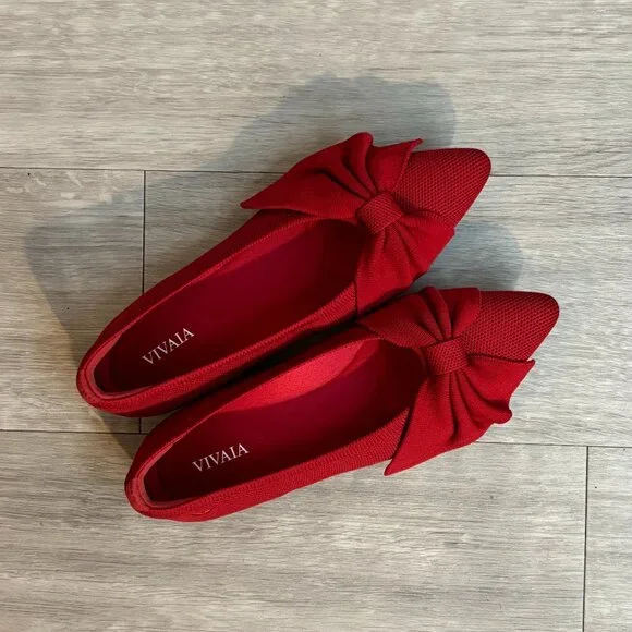 VIVAIA Red Embroidered Azura Bow Ballet Flats, Brand New with Box, Size 5 Womens - Picture 1 of 6